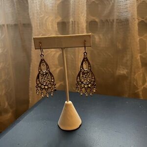 Hammered Teardrop Chandelier Earrings - Brown Gold
